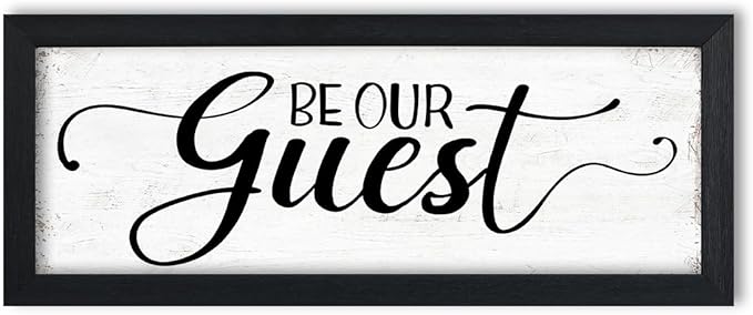 Be Our Guest Wall Decor: Guest Bedroom Sign Wall Decor Above Bed Small Wall Signs Hanging Rustic Farmhouse Wall Plaques Framed Inspirational Quotes Wall Art Decor for Guest Room 6" x 14.5"