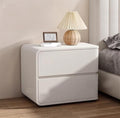 Modern and Simple Bedside Table, Solid Wood, Cream Style Leather, Luxury Night Stand With 2 Drawers, Free Installation (White, Left)