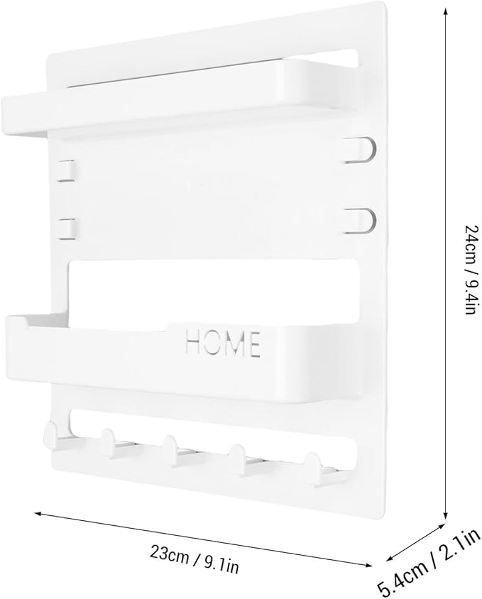 Ejoyous Bedside Shelf Wall Mount, Adhesive Phone Holder Organizer with Hooks and Cable Clips On Dorm Room, Wall Storage for Glasses Remote Earphone Cell Phone Charger Keys Snacks (White)