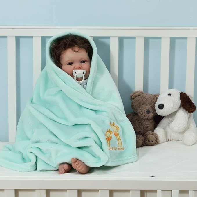 CREVENT 2Pcs 30''X40'' Cute Cozy Fluffy Warm Baby Blankets for Infants Toddlers' Bedding Crib Cot Stroller - Grey Cloud + Green Giraffe