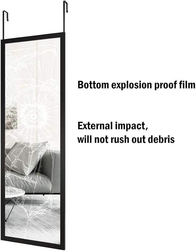 Whitebeach Wall Mirror Full Length Door, Black Bedroom Full Body Over The Door Hanging Mirror 48"16"