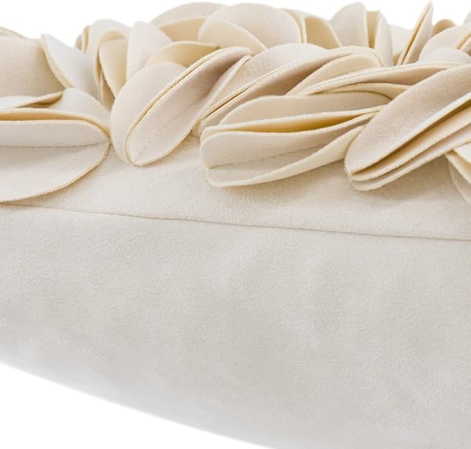 KINGROSE Handmade 3D Flower Home Decorative Throw Pillow Case Rectangular Cushion Cover 12 x 20 Inches for Bed Living Room Sofa Chair Solid Suede Beige