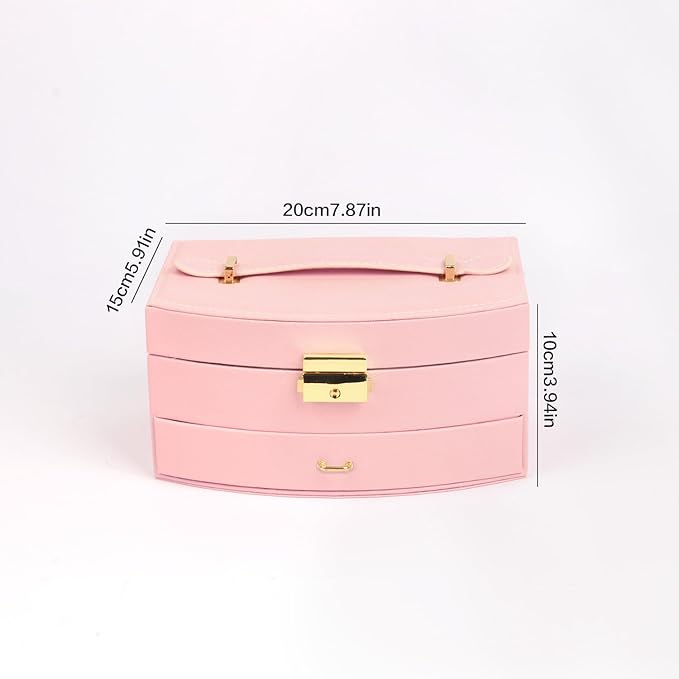 Jewelry Box Organizer, PU Leather Double Layer Jewelry Organizer with Drawer and Mirror, Lockable Jewelry Storage Organizer for Rings Earrings Necklaces, Portable Jewelry Box for Home and Travel