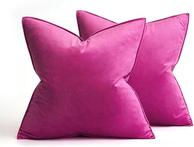MIULEE Hot Pink Velvet Throw Pillow Covers 26x26 Soft Decorative Solid Square Euro Sham Cushion Cases Pack of 2 Modern Luxury Home Decor for Couch, Sofa, Bedroom