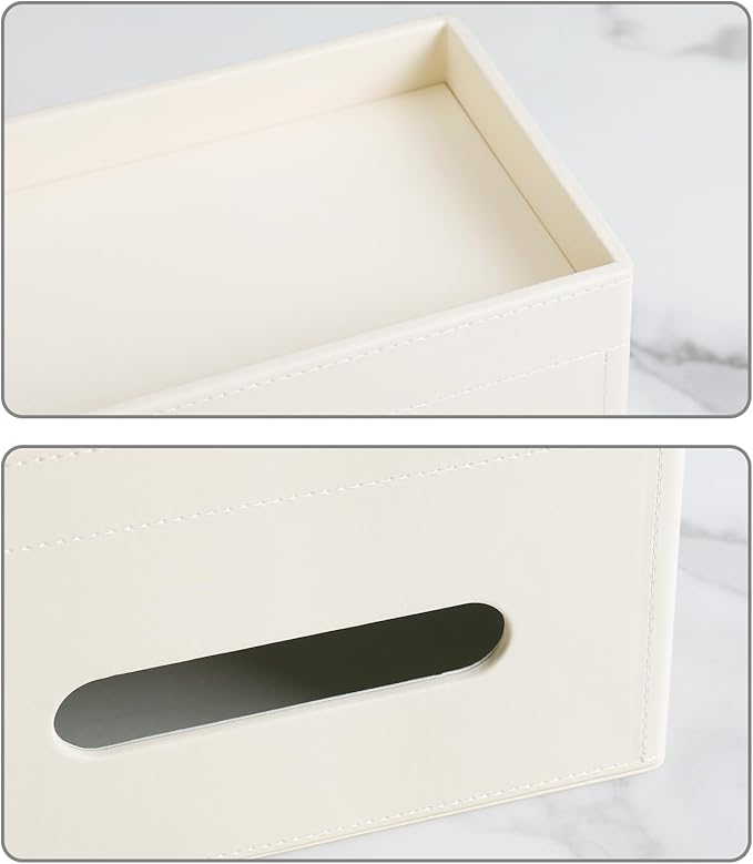Plus Size Tissue Box Cover Rectangle, PU Leather Tissue Box Holder with Storage Tray, Decorative Organizer Tissue Holder for Bathroom, Bedroom Dresser, Night Stand, Office (Beige)