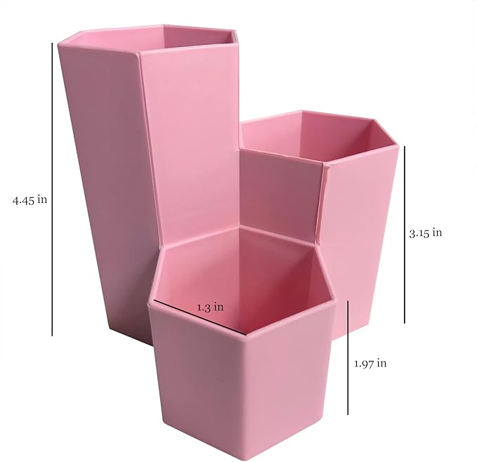 Desk Pencil Pen Holder, 3 Slots Desk Organizer, Office Supplies Accessory, Cute Desktop Storage Box for Home School Office Art Supply, Pencil Cup, Desktop Stationary Organizer (Pink)