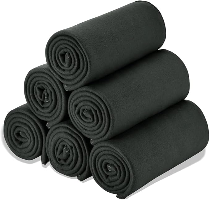 CAI TENG Fleece Throw Blankets Lightweight Warm for Soft Cozy Pet-Friendly Bulk Fleece Blanket Solid for Home, Bed, Sofa, Dorm, Office, Gifts, Outdoor (Black, Pack of 6-50 x 60 inch)