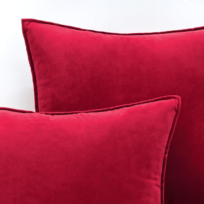 MIULEE Red Velvet Throw Pillow Covers 18x18 Soft Decorative Solid Square Cushion Cases Pack of 2 Modern Luxury Home Decor for Couch, Sofa, Bedroom