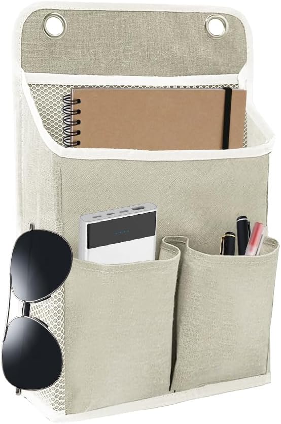 Wall Hanging Storage Bag, 2Pcs 5 Pocket Hanging Storage Bag Bedside Caddy Organizer for Bed for Bunk Bed Dorm Room Hospital, Holds Phone Glasses Book Remote, Fits Bed Rail Headboard, Grey