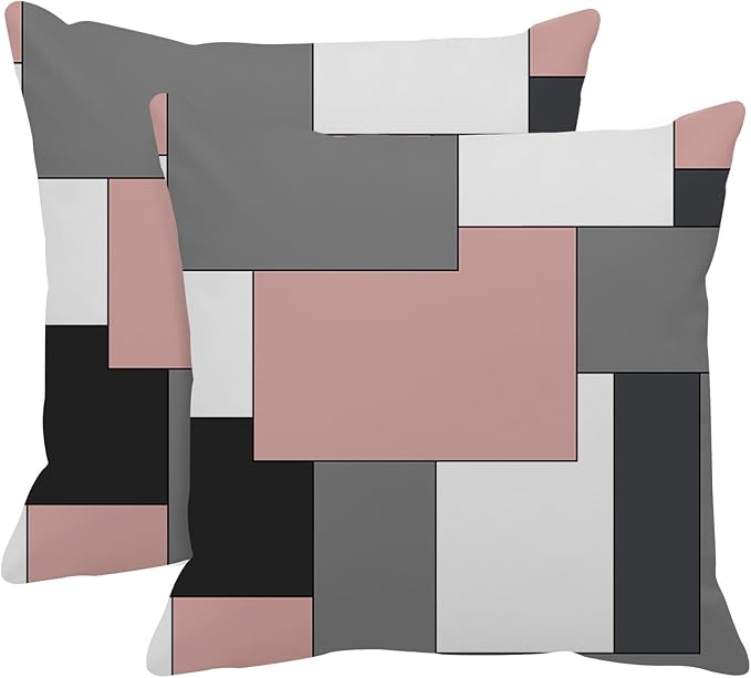 Emvency Set of 2 Pink Geometric Throw Pillow Cover Black Grey White Painting Abstract Checkered Design Decorative Pillow Case Modern Home Decor Standard Square 18x18 Inch Cushion Pillowcase