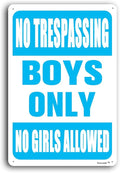12"x16" Aluminum Sign, No Trespassing Boys Only No Girls Allowed Sign, Boy Decor for Teen Boys Bedroom Door Wall Decoration