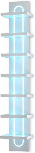 7 Tier Wall Shelf Unit with Light-Small Floating Shelves for Home Decor, Modern Unique Asymmetric Design for Bedroom & Living Room Storage