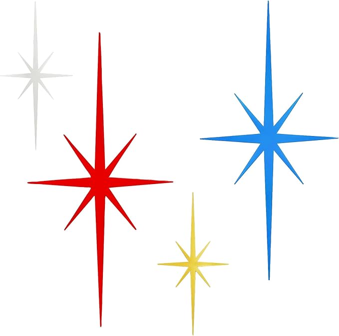 sxnzequnze 4 Pack Metal Star Wall Art 8 Pointed Starburst Wall Decor Set with 2 Large & 2 Small Pieces Mid Century Celestial Metal Wall Sculpture for Bedroom Living Room Office Gallery Wall