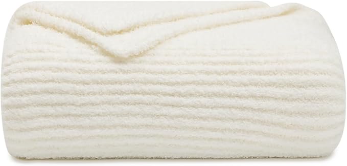 bearberry Soft Rib Knit Blanket Thin Warm & Breathable - Snuggly Minky Throw for Everyday Use, Travel, Chair | All-Season Machine Washable for Couches, Gifts, Family (Cream, 50”x60”)