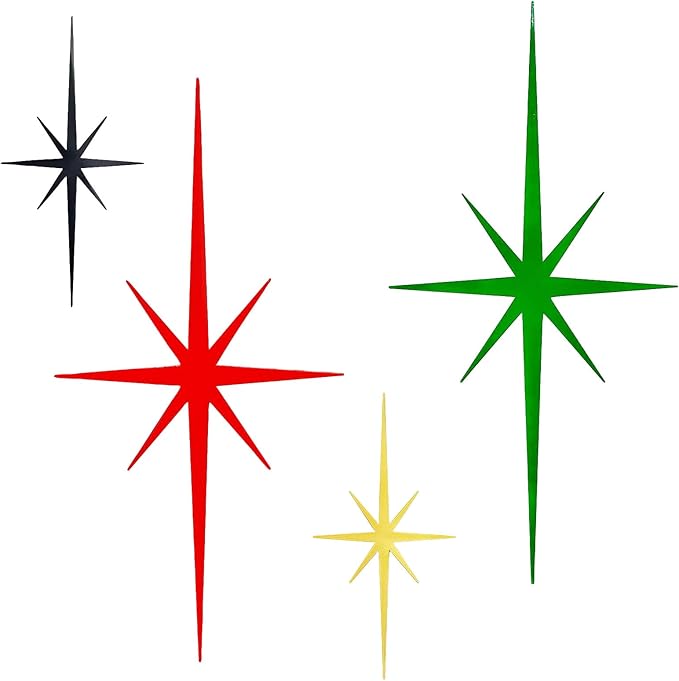 sxnzequnze 4 Pack Metal Star Wall Art 8 Pointed Starburst Wall Decor Set with 2 Large & 2 Small Pieces Mid Century Celestial Metal Wall Sculpture for Bedroom Living Room Office Gallery Wall