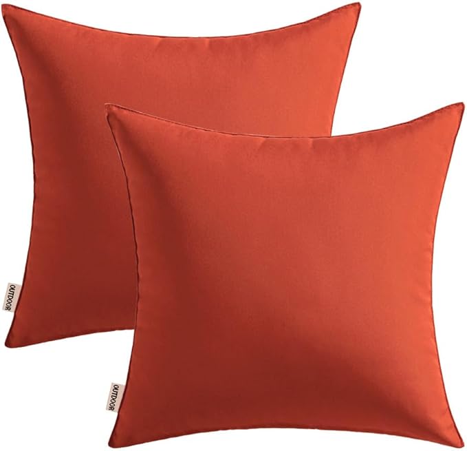 MIULEE Pack of 2 Decorative Outdoor Waterproof Pillow Covers Square Garden Cushion Sham Throw Pillowcase Shell for Fall Patio Tent Couch 16x16 Inch Burnt Brick