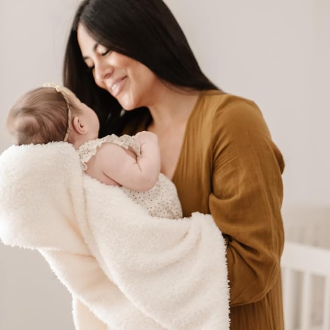 Saranoni Bamboni Luxury Baby Blanket | Cozy & Soft Plush Receiving Blankets | Perfect for Girls & Infant Baby Boy Blankets | Ivory - 30” x 40”