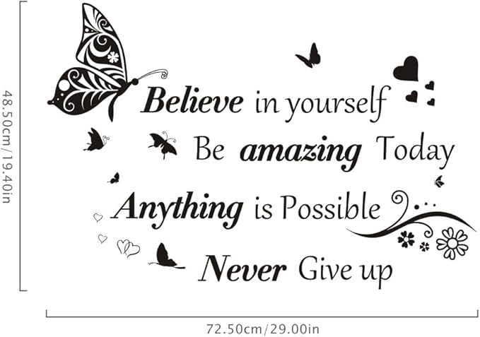 Inspirational Quotes Wall Decals Large Removable Motivational Saying Wall Stickers Positive Lettering Butterfly Sticker for Classroom Home Bedroom Family Office Wall Art Decor