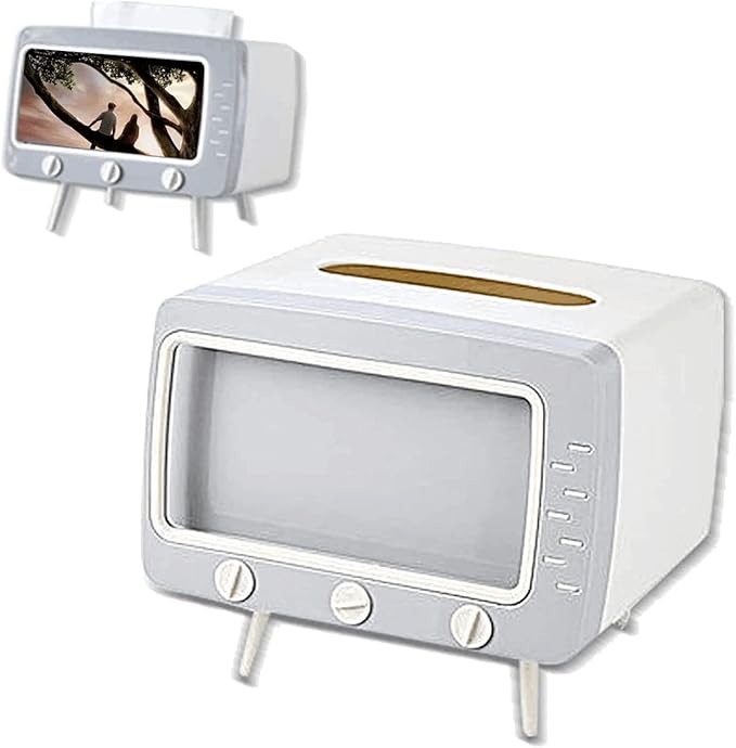 SGVAHY Tissue Box Holder Retro TV Tissue Box Cover Cute and Practical Cell Phone Holder Tampon Holder for Bathroom Kitchen Bedroom Dressers Desks and Tables Night Stands Creative Gift (TV White)