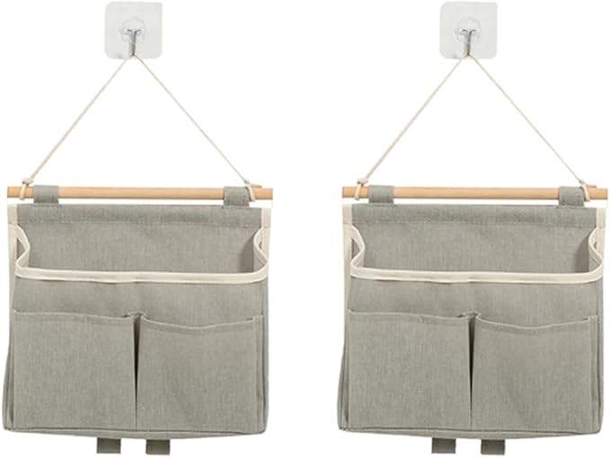 2 Pcs Hanging Organizer with Pockets Waterproof Over The Door Closet Pouch Organizer Linen Cotton Storage Bag for Bedroom, Bathroom