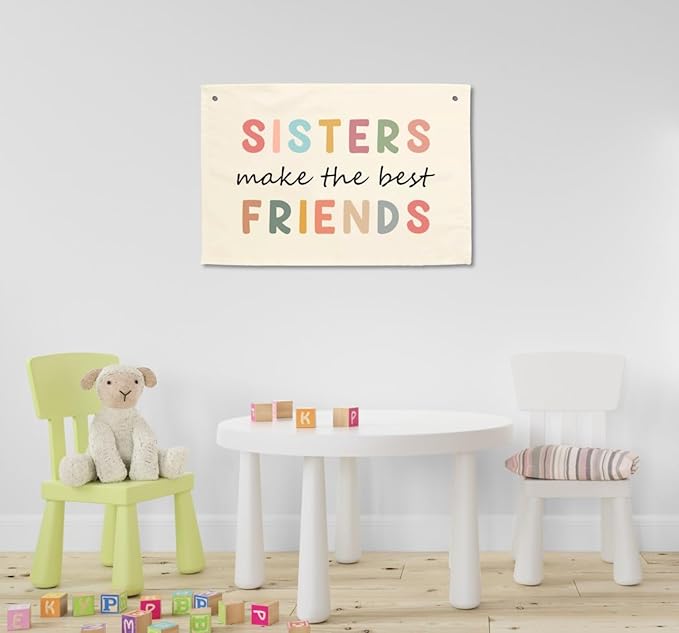 Girls Bedroom Wall Hanging Banners Little Girl Kids Toddler Children Playroom Decor Boho Banner Rainbow Decorations Sisters Make The Best Friends Nursery Playhouse Young Kid Baby Play Room Signs Art