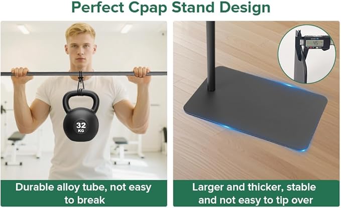 CPAP Hose Holder for Bedside -All-Metal Stand with Aluminum Hook |NoWall Drilling | Fits ResMed/Philips/AirSense Tubing | Helps Keep Hose Clean &Tangle-Free