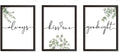 Always Kiss Me Goodnight Wall Art Framed Set of 3, Botanical Prints for Bedroom, Sage Green Eucalyptus Decor Above Bed, Love Theme Modern Couples Master Bedroom Wall Decorations 12x16 Inch