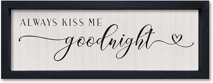 comurdyo Love Theme Always Kiss Me Goodnight Sign 16"×6" Romantic Couple Small Wood Frame for Framed Modern Farmhouse Master Bedroom Above bed Plaque Horizontal Wall Art Decor (Black)