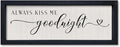 comurdyo Love Theme Always Kiss Me Goodnight Sign 16"×6" Romantic Couple Small Wood Frame for Framed Modern Farmhouse Master Bedroom Above bed Plaque Horizontal Wall Art Decor (Black)