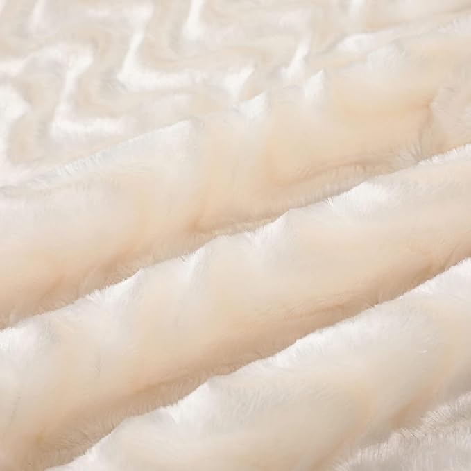 Whale Flotilla Faux Fur Sherpa Throw Blanket for Couch Sofa, Cozy Reversible Fuzzy Fluffy Plush Throws for All Season, Warm and Soft, 50x60 Inch, Ivory