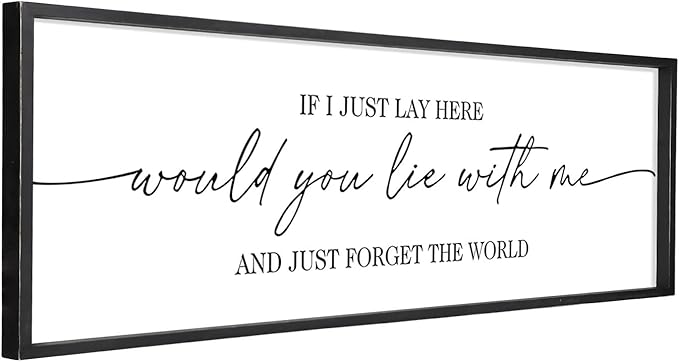 MODE HOME Farmhouse Bedroom Wall Art Above Bed with Title If I Just Lay Here Would You Lie With Me, Large Framed Wall Sign for Master Bedroom Wall Decor, Rustic Wall Art for Home Decor 42 x 15 Inch