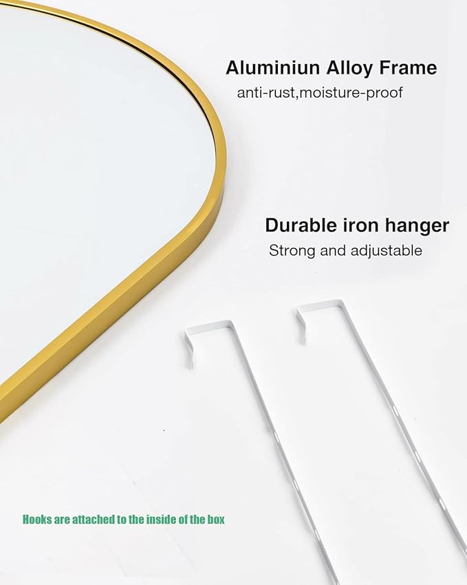Full Length Mirror 48x14 Inches - Over The Door Hanging Mirror for Bedroom, Living Room, Closet - Arch Floor Mirror, Door Mirror with Gold Frame - No Drill Easy Install