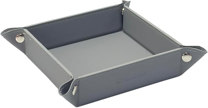 UnionBasic Small Valet Tray, Jewelry Tray for Rings Watches Earrings, Entryway Catchall Caddy for Coins Keys Change, Nightstand Bedside Valet Holder, Trays for Electronic Gadgets, Grey