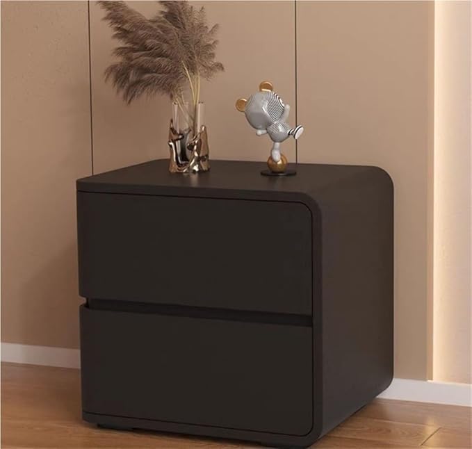 Minimalist Bedside Table Wood Bedside Furniture, Leather Nightstand with 2 Drawer Storage Modern Night Stand for Bedroom, Living Room, 17.7x15.7x18.9inch(Dark Gray,Right)