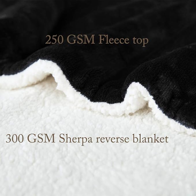 LBRO2M Double Sided Sherpa Blanket Super Soft Fuzzy Plush Warm Cozy Fluffy Throw Reversible Luxurious Blankets (Black, Queen)