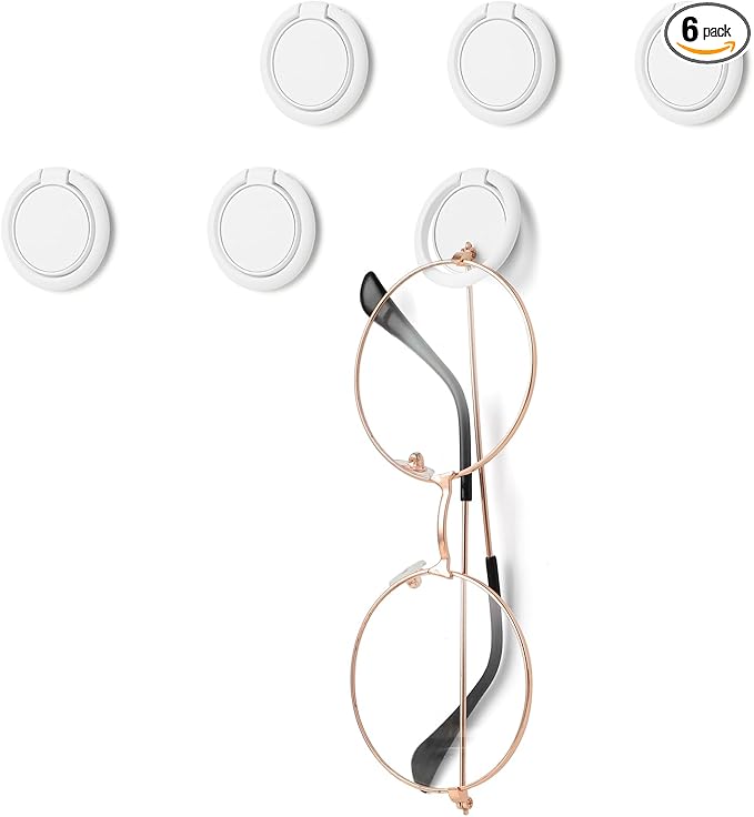 6Pcs Sunglass Organizer Wall Mount Adhesive Sunglass Holder for Wall Hanging Sunglass Wall Organizer White Glasses Wall Holder Eye Glasses Storage Organizer