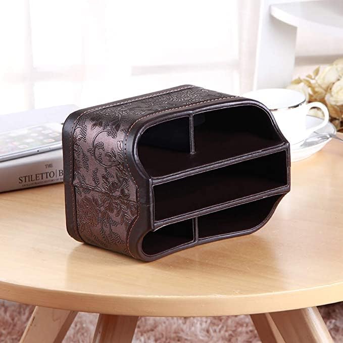 PU Leather Remote Control Organizer with 360° Spinning Design,Desk Organizer for TV Remote,Phone,Pen,Glasse,Mail,Tablet,Calculator,Controller-Home & Office Storage Caddy (Antique Brown) ﻿