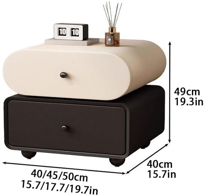 Modern 2-Drawer Nightstand, PU Leather Minimalist Bedside Table, Small Storage Cabinet for Bedroom, Rounded Decorative Side Table(Brown,45cm-17.7in)