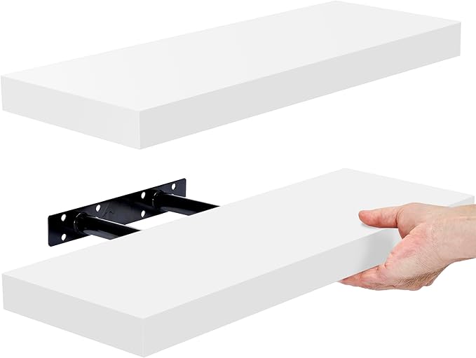 Sorbus Floating Shelves for Wall – 16 Inch Floating Shelf for Kitchen, Bedroom, Living Room, Bathroom, Home & Wall Decor - Mounted Bathroom Shelves with Invisible Brackets (White, 2 Pack)