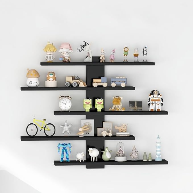 5-Tier Floating Wall Mounted Shelves, Wall Display Storage Shelf for Anime Figurines, Dolls, Plants & Statues, Decorative Organizer for Bedroom, Living Room, Study, Kids Room(White)