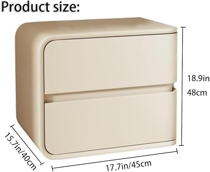 Minimalist Bedside Table Wood Bedside Furniture, Leather Nightstand with 2 Drawer Storage Modern Night Stand for Bedroom, Living Room, 17.7x15.7x18.9inch(Dark Gray,Right)