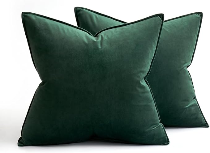 MIULEE Army Green Velvet Throw Pillow Covers 18x18 Soft Decorative Solid Square Cushion Cases Pack of 2 Modern Luxury Home Decor for Couch, Sofa, Bedroom