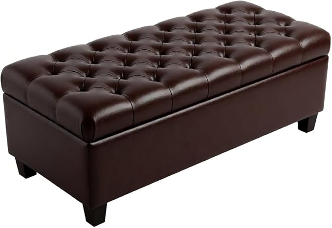 50.25" PU Leather Storage Ottoman Bench for Bedroom Bed End,Tufted Faux Leather Ottomans with Storage for Living Room,Bedside,Entryway,Modern Window Benches with Seating