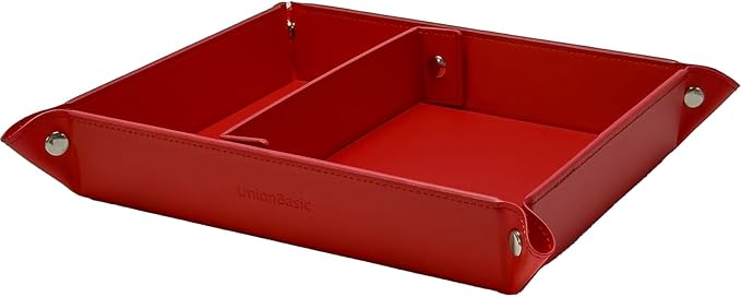 UnionBasic Medium Valet Tray, Jewelry Tray for Rings Watches Earrings, Entryway Catchall Caddy for Coins Keys Change, Nightstand Bedside Valet Holder, Trays for Electronic Gadgets, Red Plus