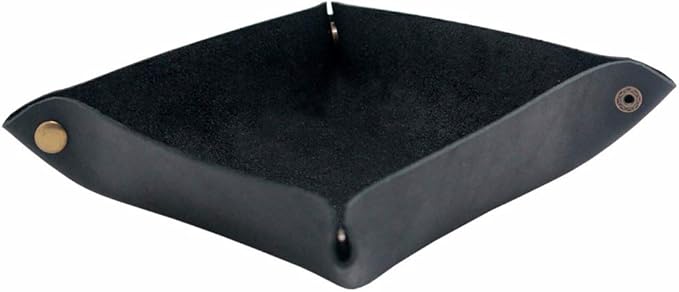 boshiho Valet Tray for Men, Leather Jewelry Catchall Key Phone Coin Box Change Caddy Bedside Storage Box (Crazy Horse Leather - Black)