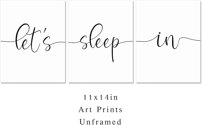 Let's Sleep In Art Prints Bedroom Wall Decor Above Bed Set of 3 Bedroom Wall Art, 11x14inch Unframed