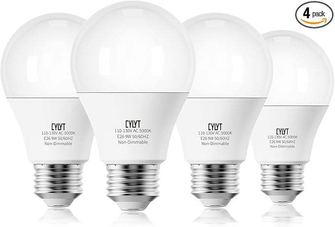A19 LED Light Bulb 60W Equivalent, Daylight White 5000K, 9W Energy Saving Bulbs, Focos LED para Casa, E26 Standard Base for Kitchen Bedroom Indoor Outdoor, 800 Lumen, Non-diammable, 4-Pack