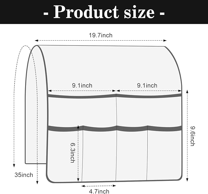 Bedside Caddy for Couch Remote Control Holder Recliner Armrest Organizer Non Slip Sofa Armchair Caddy with 6 Pocket Storage for Magazine, Tablet, Phone, iPad, Black