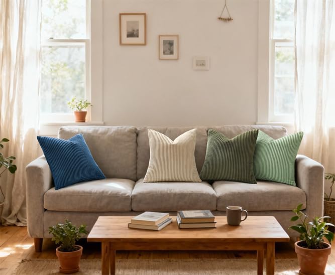 Mecatny Corduroy Decorative Throw Pillow Covers 26x26 Set of 2 for Sofa Living Room, Soft Neutral Boho Couch Pillow Covers for Home Decor, Olive Green
