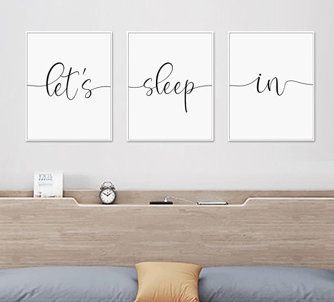 Let's Sleep In Art Prints Bedroom Wall Decor Above Bed Set of 3 Bedroom Wall Art, 11x14inch Unframed